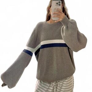 Edikted Gray Sweater with Blue and White Stripe